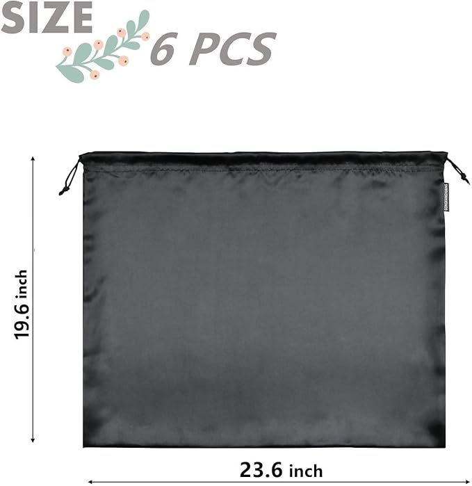 6 Pack Dust Bags for Handbags Silk Dust Cover Bag for Handbags Purses Shoes Boots, Silk Dustproof Drawstring Bag Travel Storage Pouch (Black, 23.6 × 19.6 in)