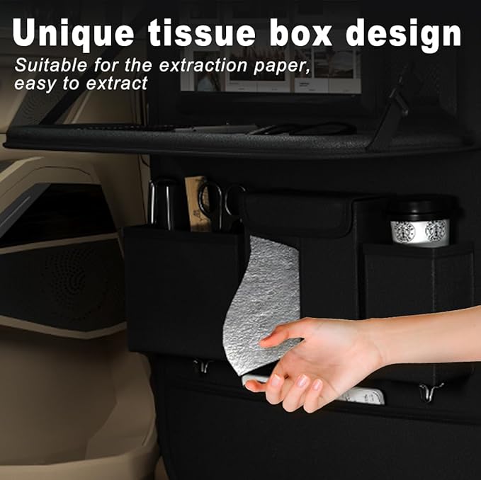 XDV Car Seat Organizers, Multi-functional Back Seat Protectors, Storage Pouches, and Tray Holders (for Cars, Kids, Seat Back and Rear Seats) (Plain Black, 1 Pcs)
