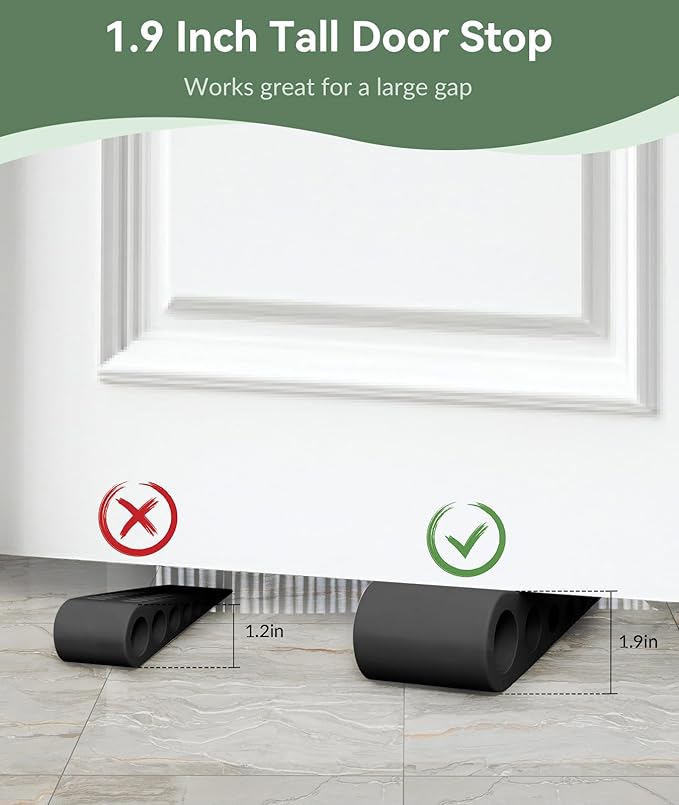 1.9 Inches Heavy Duty Door Stopper, 3 Pack Rubber Door Stop, Door Stoppers for Bottom of Door, Large Door Stopper Wedge for Home Office School (Black)