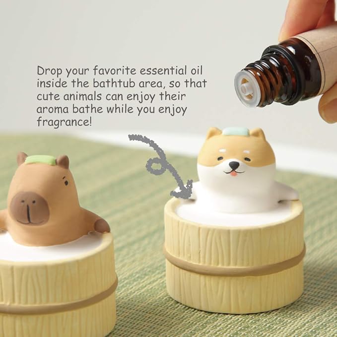 Aroma Ceramic Stone Diffuser [Japan Import] Aromatherapy Essential Oil Diffuser, Non Electric, Passive, Unique, Cute, Animal, Design for Women, Men, and Gifts (Bathing Cat)