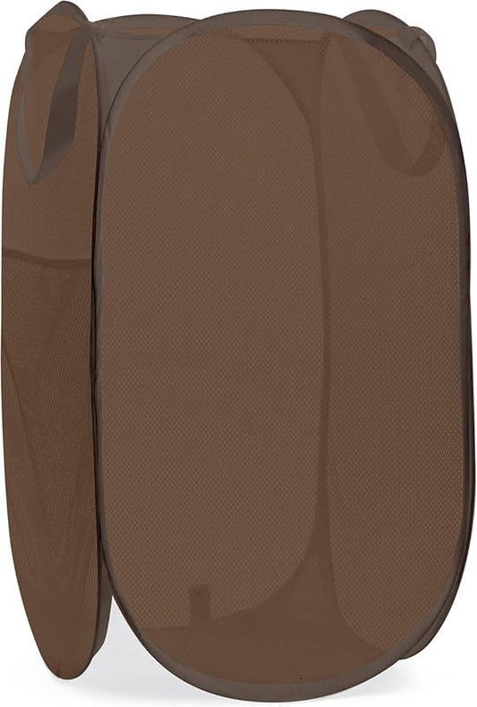 Handy Laundry Collapsible Mesh Pop Up Laundry Hamper with Side Pocket, Breathable & Space-Saving Foldable Basket for Clothes, Toys, Travel, Storage, 14 x 13 x 24 in, Brown