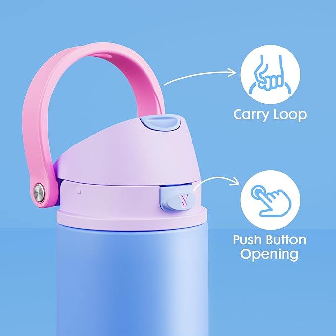 18 oz Insulated Water Bottle for Sports: Meoky Kids Water Bottle with 2-in-1 Straw and Spout Lid - Leak Proof, Cold for 24 Hours, Fits in Car Cup Holder for Girls School Travel, Hydrangea