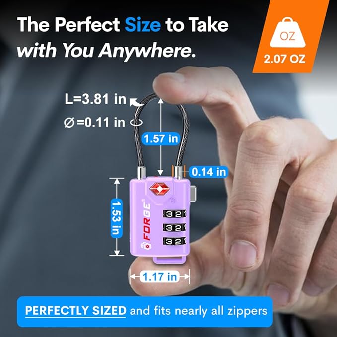 Forge TSA Approved Luggage Locks, Resettable Combination with Alloy Body, Purple 4 Locks.