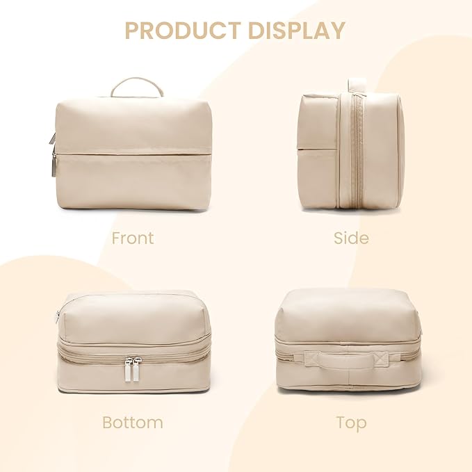 Travel Cosmetic Bag Women Portable Makeup Case Organizer Wide-open Toiletry Pouch for Cosmetics Toiletries (khaki)