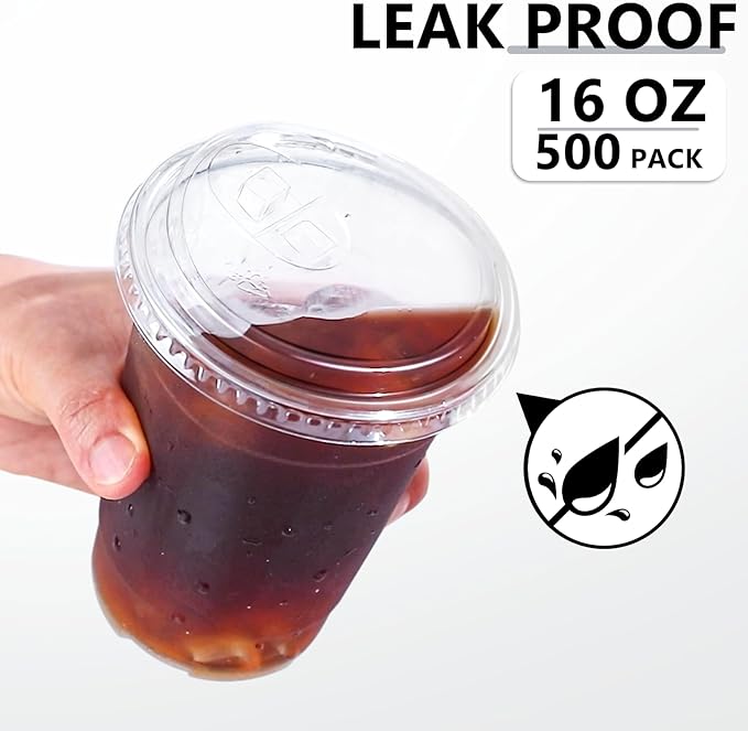 BYSNOW 16 oz 500 Pack Clear Plastic Cups with Lids, Disposable Iced Coffee Drink Cups with Strawless Sip Lids for Parties, Outdoors, Office and Events