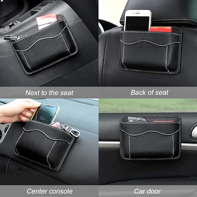 Moly Magnolia Car Seat Side Pocket Organizer, American Flag PU Leather Storage Bag, Pen Phone Holder Tray Pouch Seat Gap Filler, Interior Accessories for Auto Door Window Console (Beige)