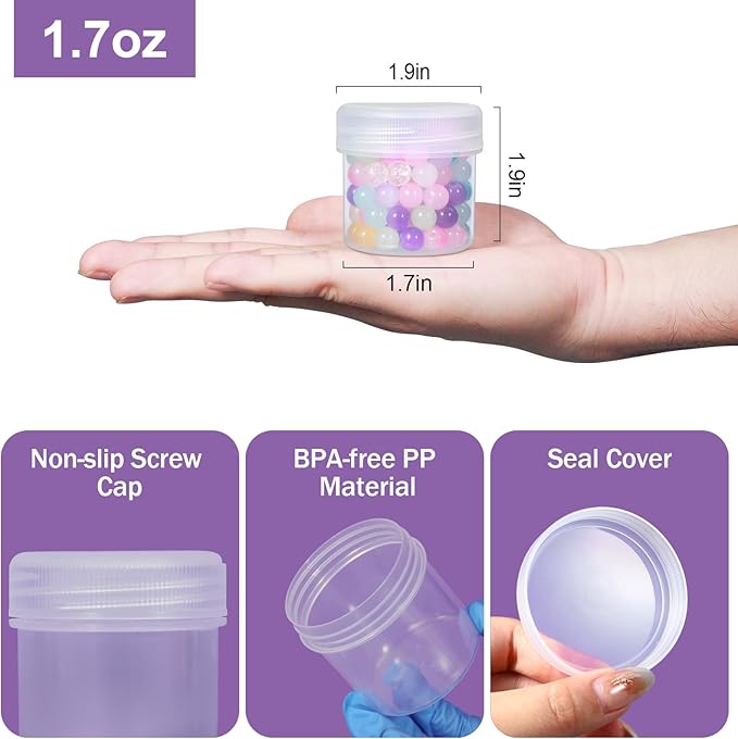 TSA Approved Wide Mouth Travel Size Containers, PP Clear Leak Proof Travel Plastic Jars with Lids for Creams Lotion Cosmetic, Jewelry Beads, Sample, Small Items Storage (1.7 oz, 4 Pcs)