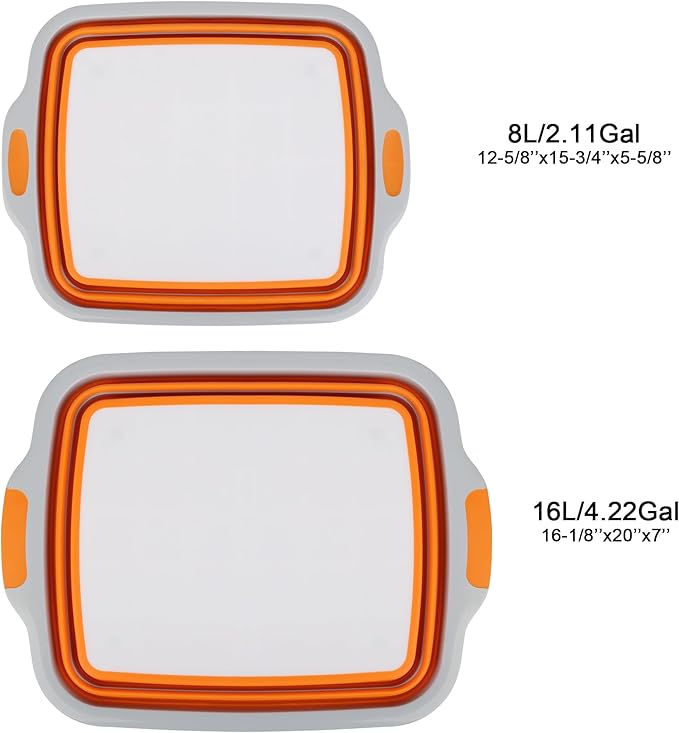 Tiawudi Collapsible Cutting Board with Container, Foldable BBQ Prep Tub, Sapce Saving Dish Basin for Kitchen, Camping, Picnic, Vegetable and Fruit, 2.11 Gal / 8L Portable Sink