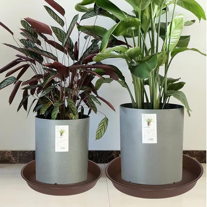 Bleuhome 4 Pack of 14 inch Plant Saucer, Heavy Duty Round Plant Trays for Pots, Bird Bath Bowls, Plastic Plant Water Tray, Flower Plant Saucers for Indoors (14", Chocolate)