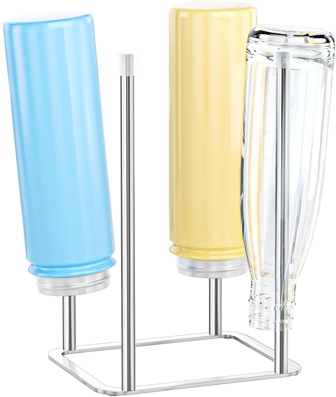 Water Bottle Drying Rack, Stainless Steel Bottle Dryer Rack, Baby Bottles Rack Dryer, Cup Drying Rack, Reusable Bag Drying Stand, Kitchen Stand Holder for Glass Bottles, Plastic Bag (Silver)