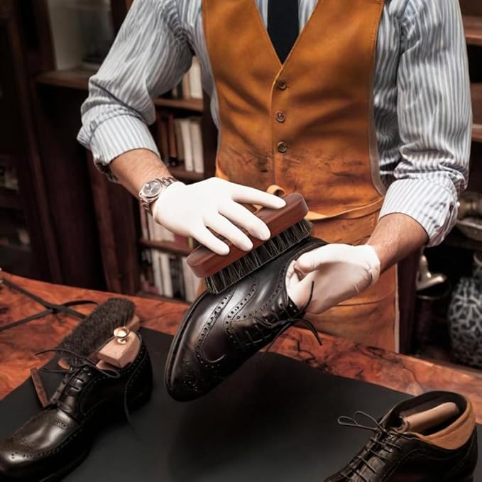 Shoe Brush, 2 Pcs Horsehair Shoe Brush Shoe Cleaning Brush Boot Brush for Leather, Shoe Brushes Shoe Shine Brush Brush Shoe Polish Brush for Cleaning and Care Leather Shoes Clean Dauber Applicators