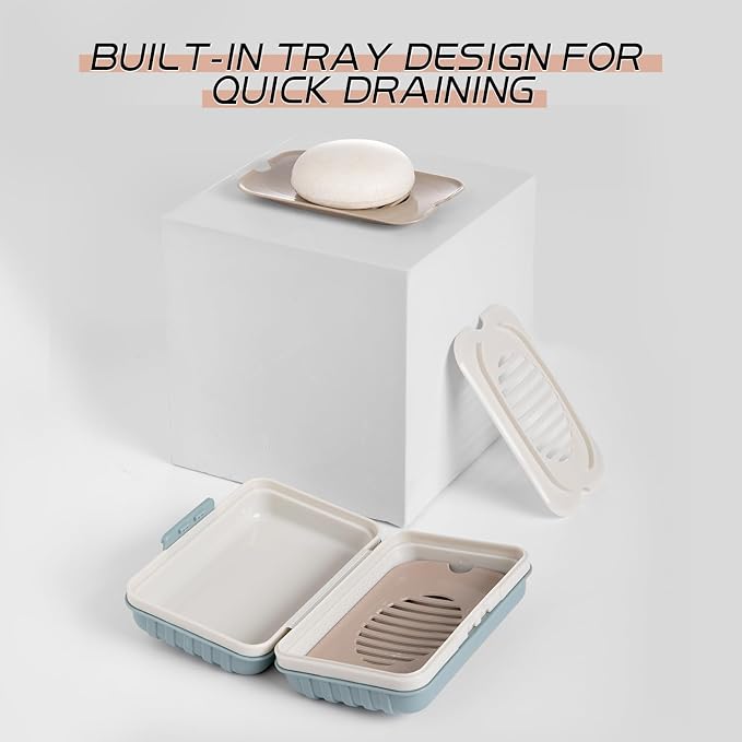 3Pcs Travel Soap Containers with Lid, Portable Draining Soap Bar Holder for Traveling, Camping, Outdoor, Gym, Bathroom, Home (Blue, White, Brown)