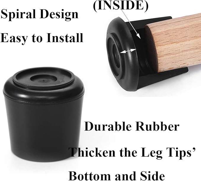 Chair Leg Tips Caps-Non Slip Rubber Leg Tips 1-1/4” Inner Diameter, Furnigear Chair Leg Floor Protectors Round Black-24 Pack