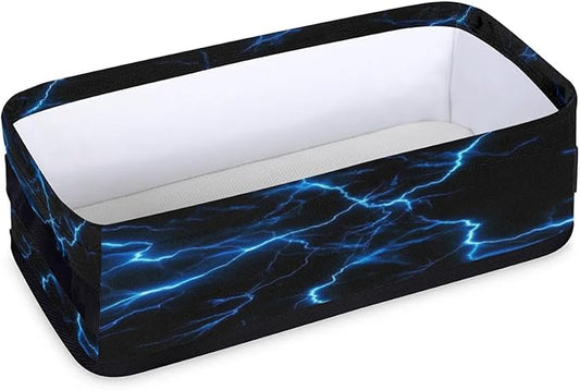 Blue Lightning Bolt Small Bathroom Baskets for Toilet,Foldable Toilet Paper Tank Basket Organizer for Towels Storage Decorative Open Storage Bins for Home,Closet,Containers,Cabinet
