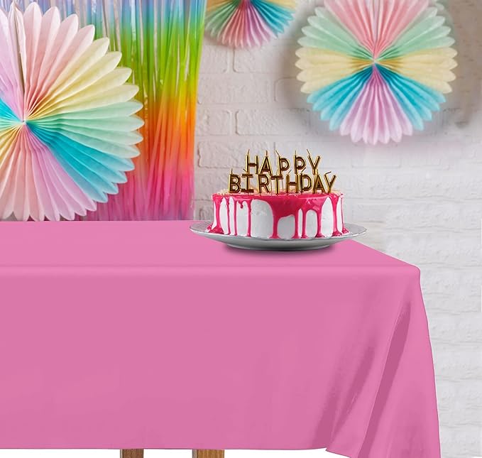 DecorRack 24 Pack Rectangular Tablecloths BPA-Free Plastic, 54 x 108 inch, Dining Table Cover Cloth for Parties, Picnic, Camping and Outdoor, Disposable or Reusable in Fuchsia Pink (24 Pack)