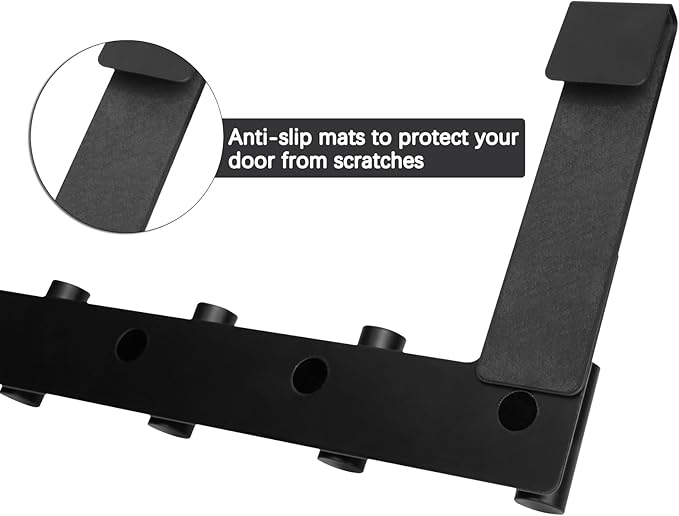 PMMASTO Shower Door Hooks, (7.5 Inch) Extended Towel Hook for Bathroom Frameless Glass Shower Doors, Stainless Steel Heavy Duty Holder for Hanging Robe, Towel (Black 5 T-Hooks-Fits 3/8" Thick Door)