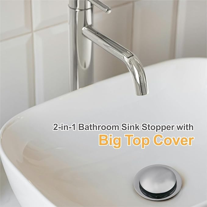 2 Pack Chrome Bathroom Sink Drain Stopper Replacement,Wellup 2-in-1 Bathroom Sink Stopper for 1 1/8"-1 1/2" Sink Drain Hole,Universal Pop up Sink Stopper with Anti-Clogging Strainer