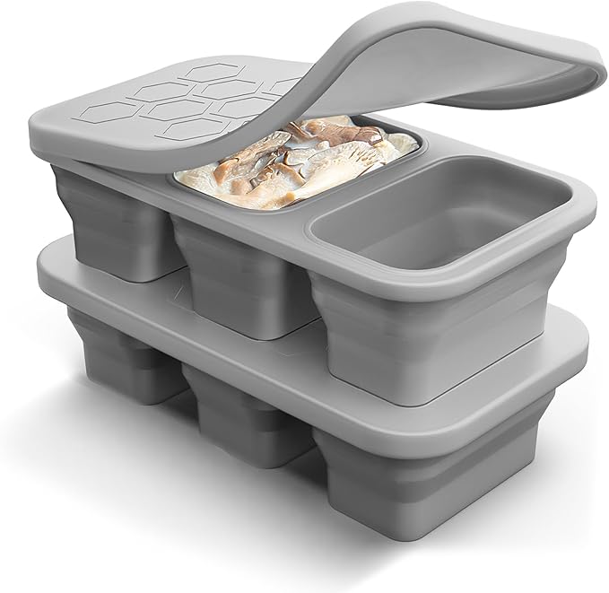 Silicone Freezer Trays With Lid And Clip, Stackable 1 Cup Soup Freezer Molds, 2 Pack Large Ice Cube Trays, Collapsible Freezing Molds for Meal Prep, Leftovers, Sauce, Broth, Kitchen Gifts Set