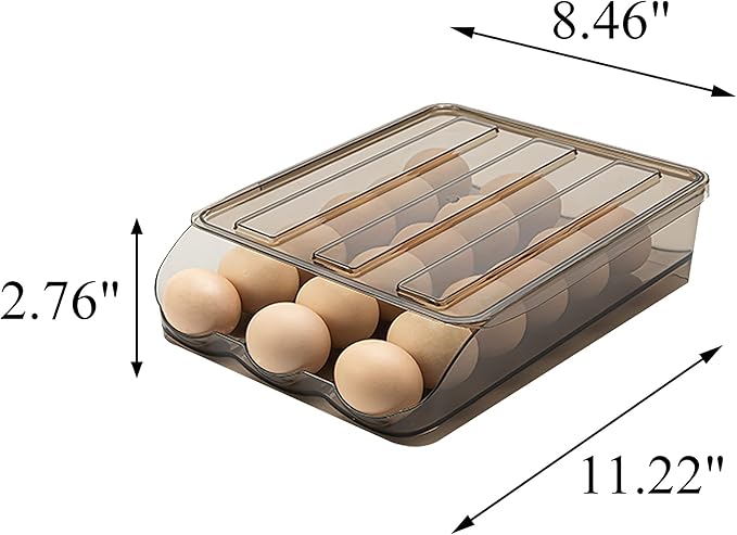 Egg Holder for Refrigerator Auto Scrolling Organizer Plastic Stackable Storage Container Reusable Clear Tray Box Basket Bin Lid Drawer Carrier Keeper(1 Layer)