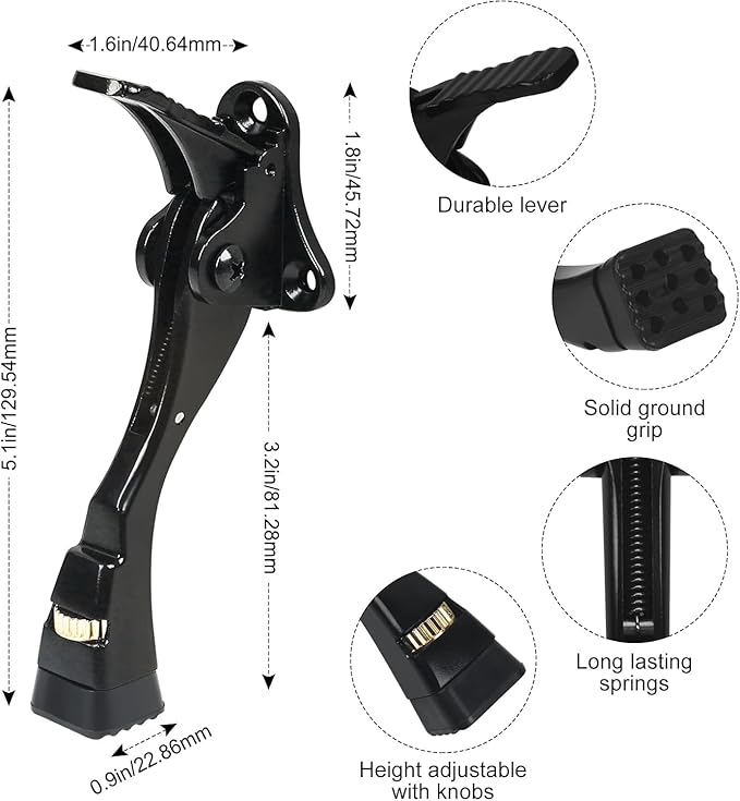 6 Packs Black Door Stops, Heavy Duty Kickdown Door Stopper, One Touch Adjustable Kickdown Door Stop for Heavy Doors, 4 in Metal Door Kickstand with Rubber Tip & Wall Protectors for Wide Doors