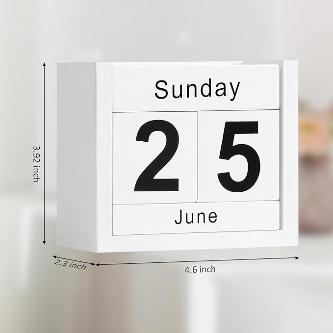 Wooden Block Calendar for Desk, Daily Desktop Perpetual Desk Calendar, Cute Date Display Blocks Desk Accessory for Home Office Decor, Teacher, Classroom, Reusable Yearly, White