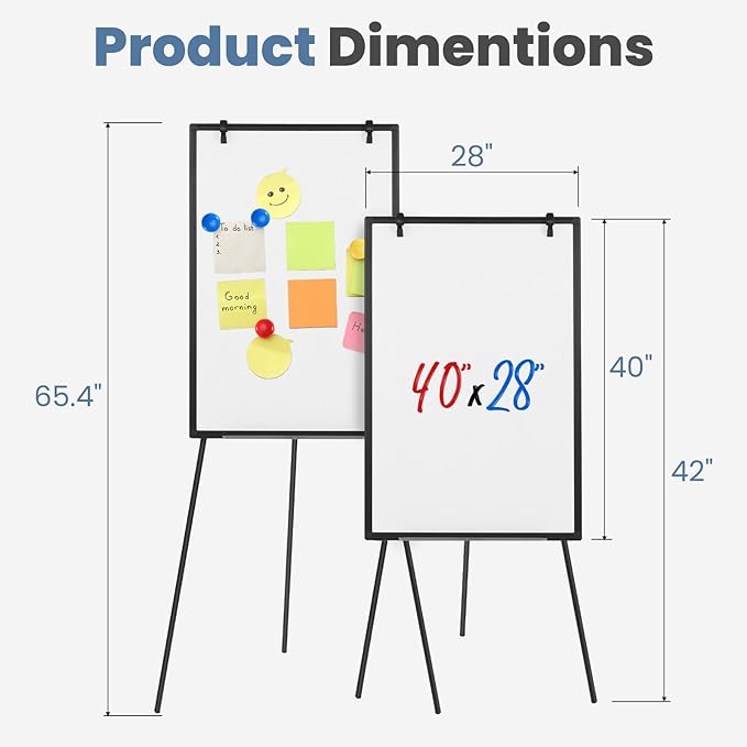 DUMOS White Board Easel 40 x 28 Inches, Magnetic White Board Dry Erase, Porbable Boards Height Adjustable, Dry Erase Board with Stand for School, Office and Home, Silver Aluminium Frame, Black