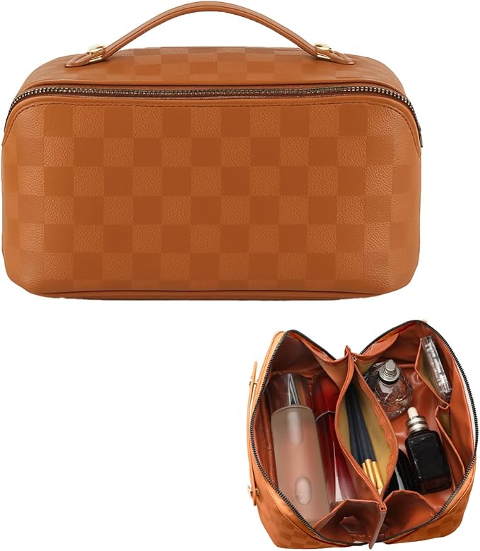 Travel Makeup Bag,Large Capacity Cosmetic Bags for Women,Waterproof Portable Pouch Open Flat Toiletry Bag Pattern Makeup Bag