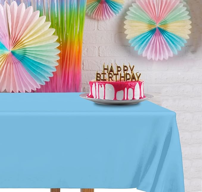 DecorRack 12 Rectangular Tablecloths BPA-Free Plastic, 54 x 108 inch, Dining Table Cloth, Rectangle Table Cover for Parties, Picnic, Camping and Outdoor, Disposable or Reusable, Light Blue (12 Pack)