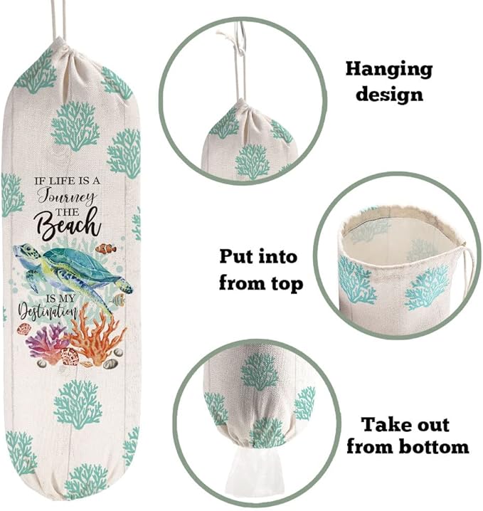 2Pcs Cat Plastic Bag Holder for Kitchen Essentials, Reusable Hanging Grocery Bag Organizer, Washable Large Grocery Trash Bags Storage Dispenser