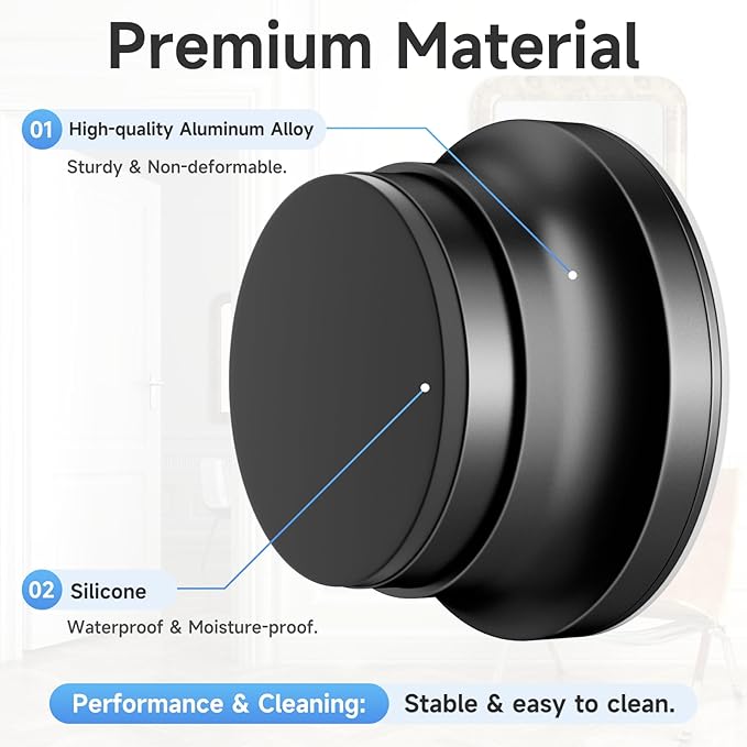 15PC Door Stoppers for Wall, 1.65 x 0.9 Inch Door Knob Wall Protector with Silicone & Aluminum Alloy, Adhesive & Screw Mounting Door Bumper for Home & Office Walls, Black