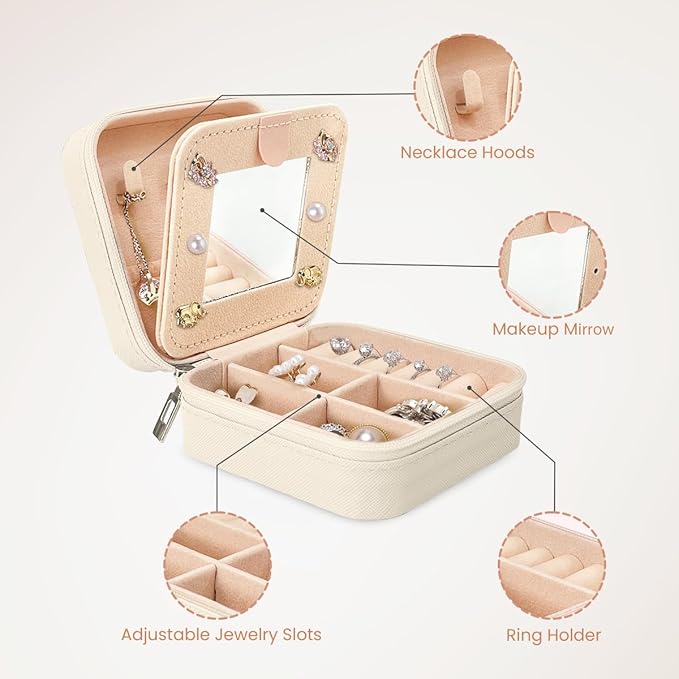 SANDJEST Personalized Jewelry Box, White Travel Jewelry Box with Initial W, Small Monogrammed Jewelry Case Organizer for Girls Women Teen Kids, Mini Travel Essentials Gifts for Birthday Christmas