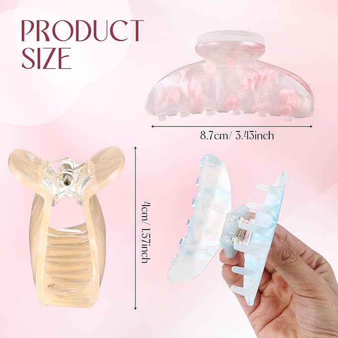 8 Pcs Large Acrylic Hair Claw Clips for Women Non-slip Strong Hold Jaw Clamps for Thick or Thin Hair(Marble,Candy Color)