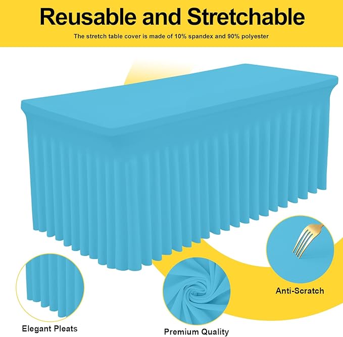Smiry Spandex Tablecloth, Elastic Fitted Stretch Tablecloth for 4FT Rectangle Tables, Waterproof Washable Table Cover Skirt for Outdoor, Wedding, Banquet & Parties (Blue Mist, 48Lx30Wx30H Inch)