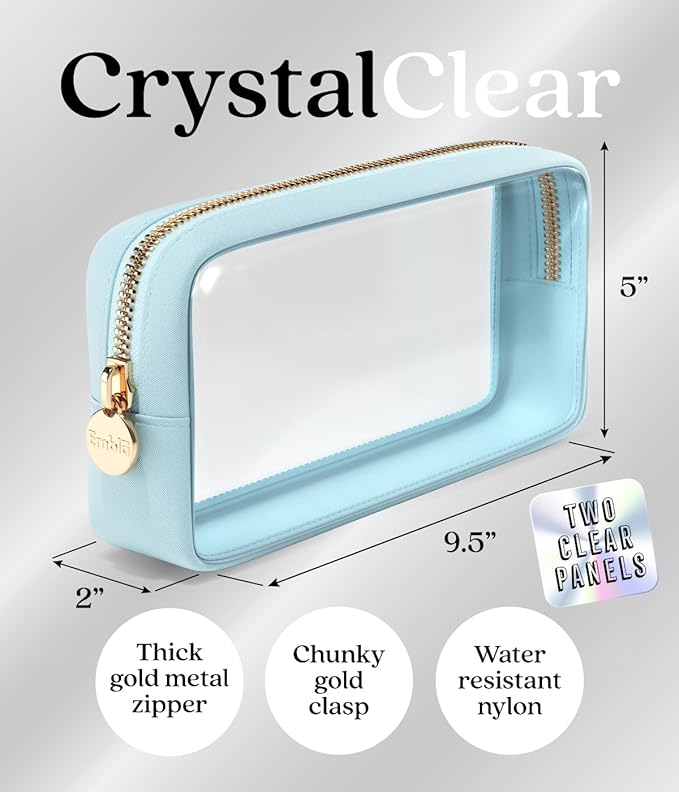 Clear Makeup Bag Zipper Pouch, Transparent Cosmetic Case Organizer, TSA Approved Travel Toiletry Case, Travel Accessories Essentials Makeup Tote for Women, Small Cute Make up Bag for Purse - Sky