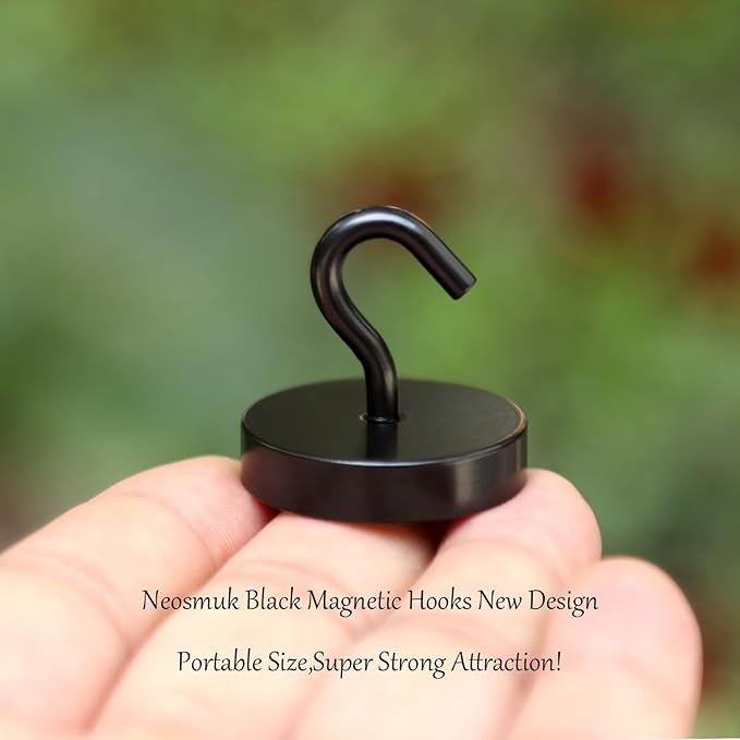 Neosmuk Magnetic Hooks, Cruise Ship Essentials, 100lb+ Heavy Duty Magnetic Hooks for Cruise Cabins, Refrigerator, Grill, Hanging, and Travel | Extra Strong Must-Haves Magnet Hook,Black,Pack of 20
