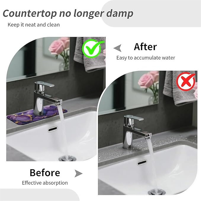 Kitchen Sink Splash Guard，Deep-purple gold marble Faucet Mat Sink Gadgets-Super Absorbent Fast Drying Mat Drip Catcher for Kitchen, Bathroom,Sink Mat, Dish Drying Mat, Bathroom(15" X 5.5" )