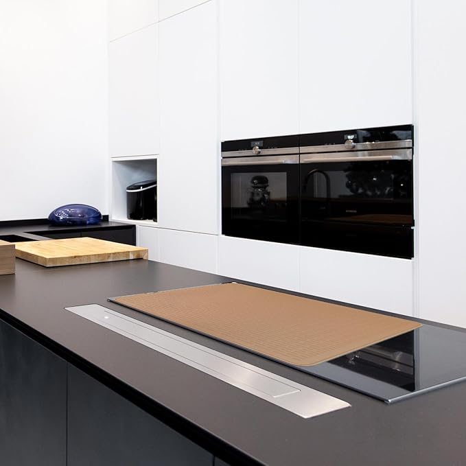 YUHFERA Stove Top Cover for Electric Stove - Silicone Stove Mat for Glass Top, Glass Cooktop Protector, XL Dish Drying Mats for Kitchen,Oven Covers for Electric Stove (Caramel,30 x 21)