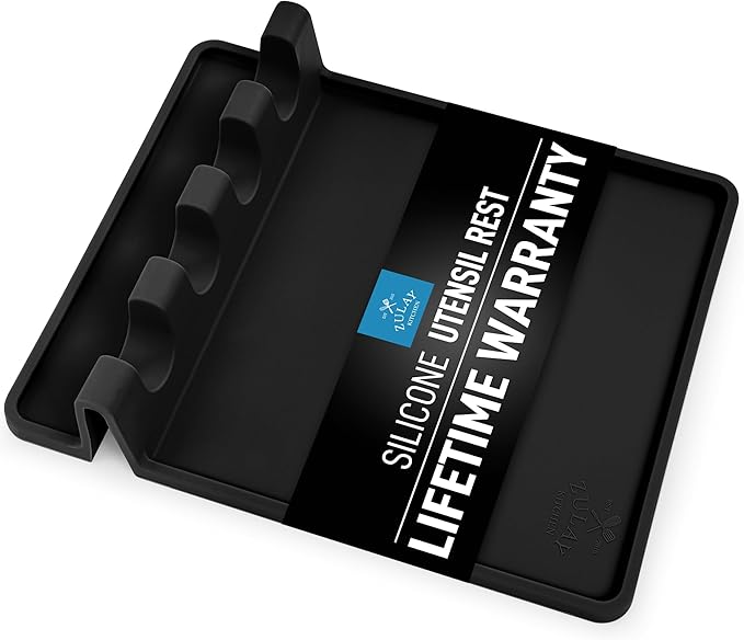 Zulay Kitchen Extra Large Silicone Utensil Rest with Drip Pad for Multiple Utensils - BPA-Free Heat-Resistant Spoon Rest & Spoon Holder for Stove Top - Kitchen Utensil Holder for Spoon - Black