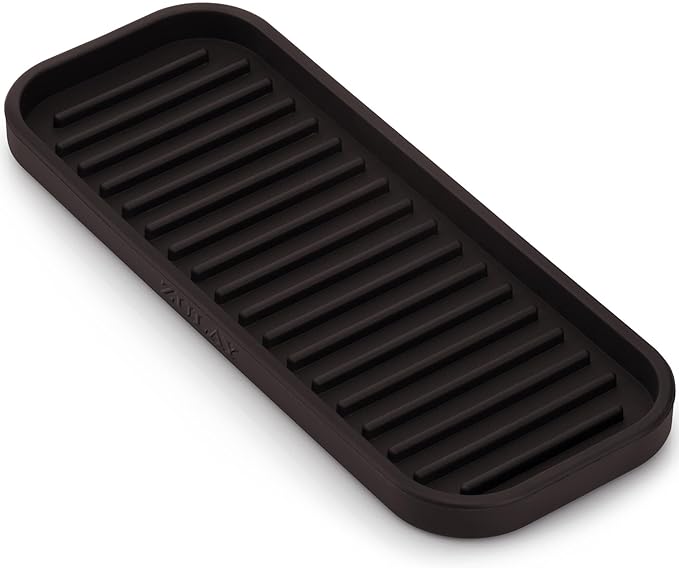 Zulay Kitchen (9x3.5 Silicone Sponge Holder for Kitchen Sink - Flexible Multipurpose Soap Tray Sponge Holder - Sink Organizer Tray for, Bathroom, Makeup, Trinkets & More (Chocolate)