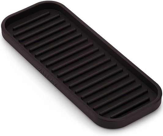 Zulay Kitchen (9x3.5 Silicone Sponge Holder for Kitchen Sink - Flexible Multipurpose Soap Tray Sponge Holder - Sink Organizer Tray for, Bathroom, Makeup, Trinkets & More (Chocolate)