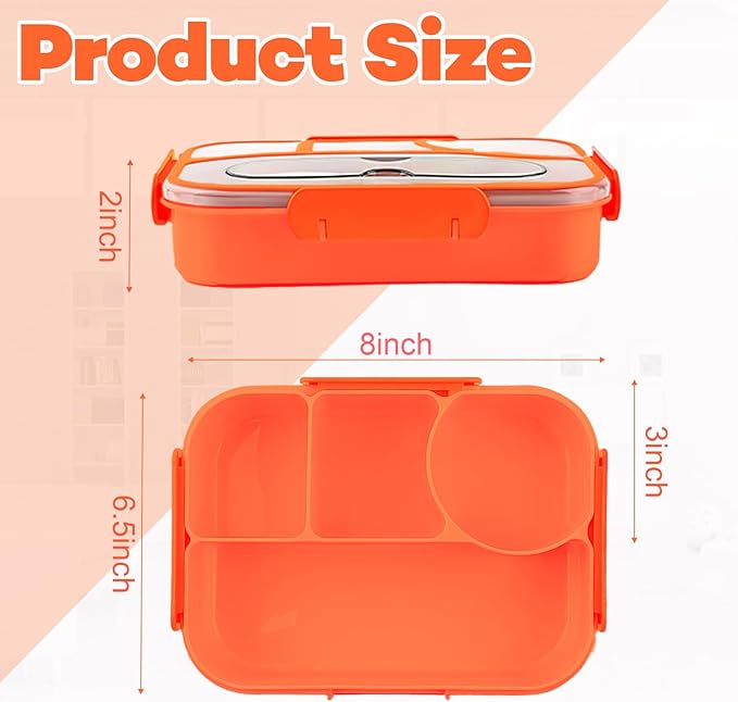 Bento Box for Adults,4 Compartments Lunch Box, Snack Containers Reusable Lunch Containers Drop-Proof, Dishwasher Safe & Made with BPA-Free Materials, Orange