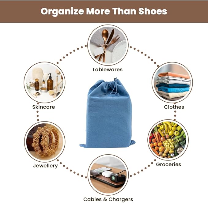 LFH Cotton Rich Shoe Storage Bags with Drawstring, Breathable Reusable Organizer, Perfect For Travel, Dorm, Hotel, College, Gym, Easy to Carry, Machine Washable 12"x17" (Pack of 4) - Sky Blue