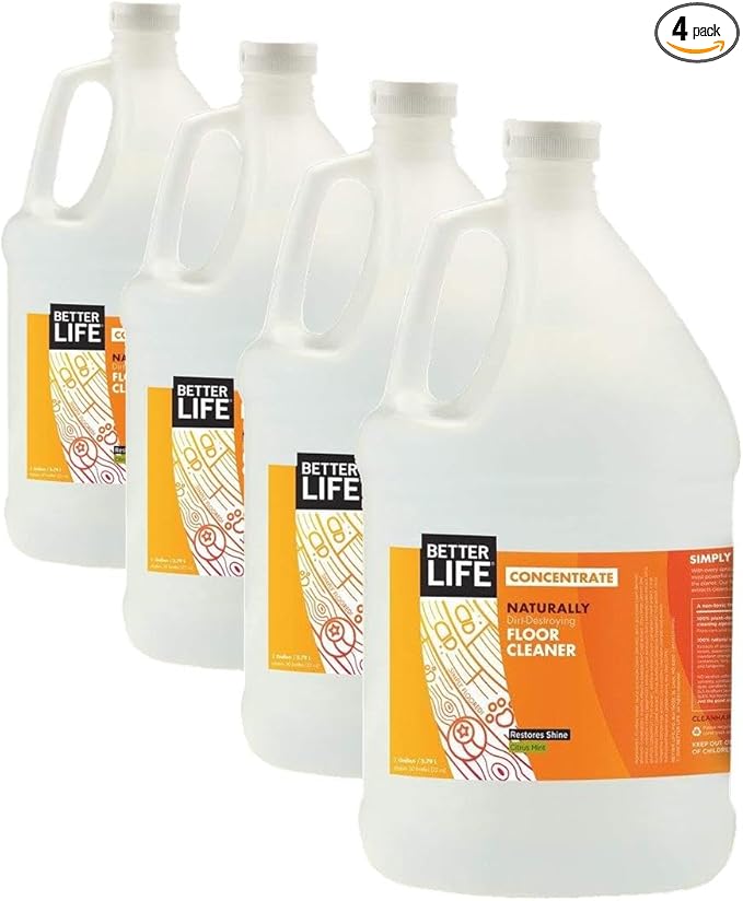Better Life Floor Cleaner Concentrate - Liquid Multipurpose Cleaner for Wood, Tile, Laminate, Vinyl, Bamboo - Hardwood Floor Cleaner for Mopping - Citrus Mint 1 Gal Concentrate (Pack of 4)