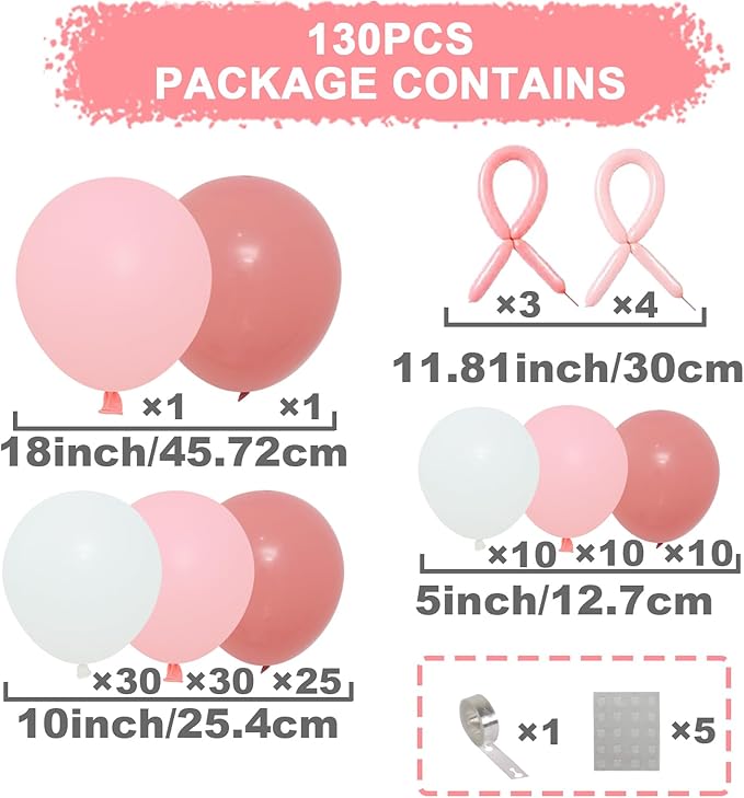 Pink Bow Balloon Arch Kit,130 PCS Coquette Birthday Decorations, Pastel Pink and White Garland Include Light blush Coquette Bow Balloon for Wedding Bridal Baby Shower Girls' Birthday Decoration