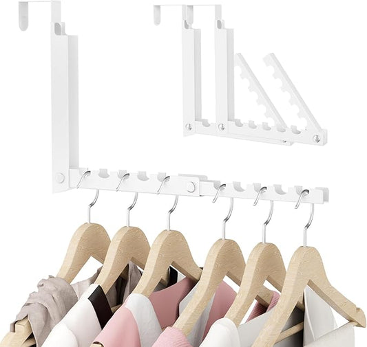BAKON Over The Door Hooks, Small Space Double Folding Portable Over The Door Drying Rack for Laundry, Bathroom, Bedroom, Travel Storage and Drying (2-Pack, White)