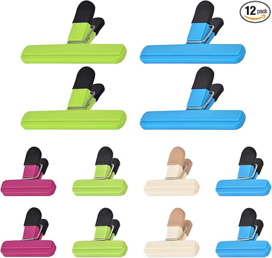 12 PCS Chip Clips Bag Clips Food Clips for Bags Sealing Clip Large Size Food Bag Clips for Food Storage Kitchen and Home (6.1in x4, 3.07in x8)