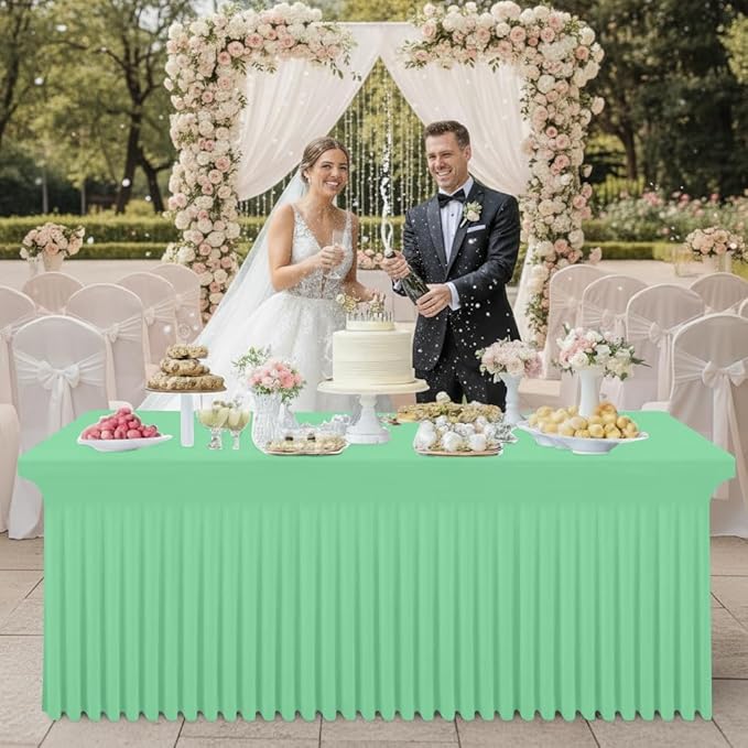 Smiry Spandex Tablecloth 2 Pack, Elastic Fitted Stretch Tablecloth for 6FT Rectangle Tables, Waterproof Washable Table Cover Skirt for Wedding, Banquet & Parties (Bright Green, 72Lx30Wx30H Inch)