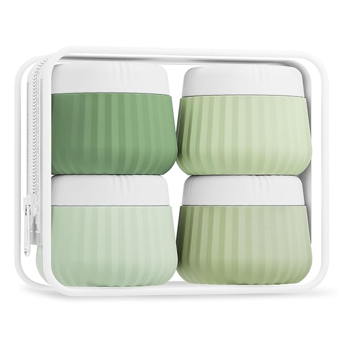 Travel Containers for Toiletries 4 Pack, TSA Approved Travel Size Toiletries, With Clear Bag Leak Proof Silicone Jars, Cream Jars, Carrying Small Items