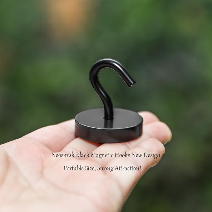 Neosmuk Magnetic Hooks, Cruise Ship Essentials, 120lb+ Heavy Duty Magnetic Hooks for Cruise Cabins, Refrigerator, Grill, Hanging, and Travel | Extra Strong Must-Haves Magnet Hook,Black,Pack of 20