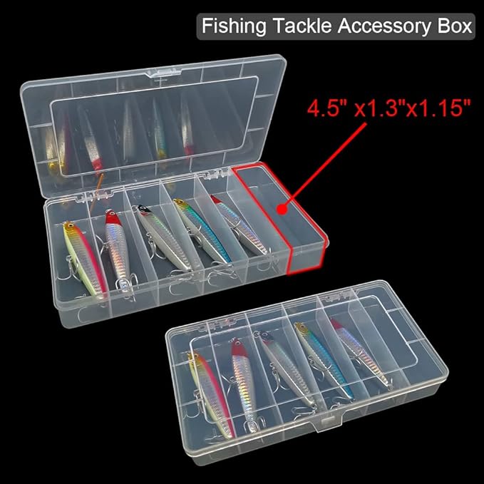 2 Pack 6 Grids Tackle Box Organizer Mascara Brushes Container Fishing Tackle Tray Box Plastic Storage Organizer Container for Crafts, Beads Earrings, Screws, Nail, Pins